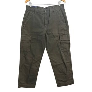 NWT Basic Editions Mens Cargo Pants Olive Green 100% Cotton Twill 32x30